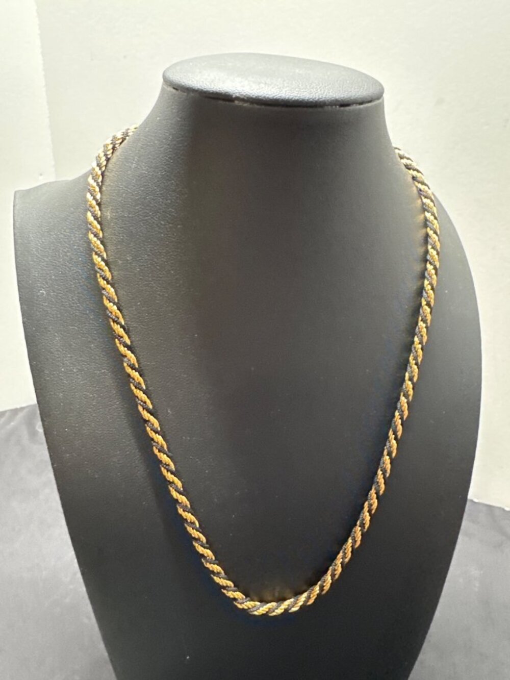 Trifari Gold & Black Twisted Rope Chain Necklace 24" Vintage Chic Statement Jewe